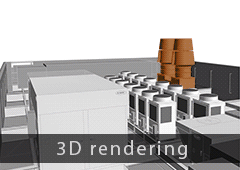 3D rendering and actual rooftop mechanical equipment